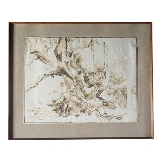 1950s Gottlob Briem Original Mixed-Media Drawing, Framed For Sale
