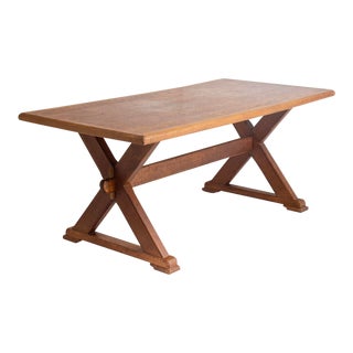 Belgian Oak Farmhouse Trestle Dining Table For Sale