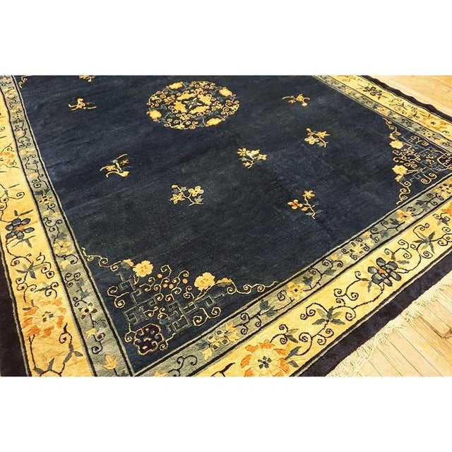 Navy Blue 1930s Navy Blue 4 Pointed Star Medallion Antique Chinese Peking Room Size Rug For Sale - Image 8 of 9