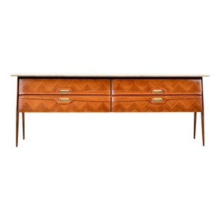 Italian Carrara Marble and Brass Sideboard, 1960s For Sale