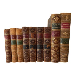 1880s Leather Bound Books With Hand-Made Marbleized Covers- Set of 9 For Sale