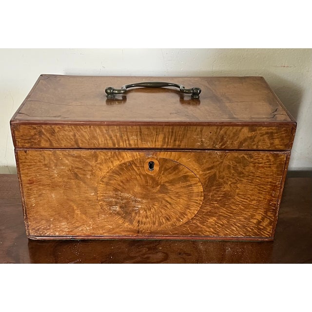 Tan Antique 18th Century English George III Satinwood and Mahogany Tea Caddy Box Circa 1790 For Sale - Image 8 of 18