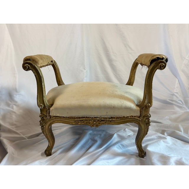 French Antique Louis XV Style Giltwood Bench, Original Springs & Horsehair Seat — Ready for Reupholstery For Sale - Image 3 of 9