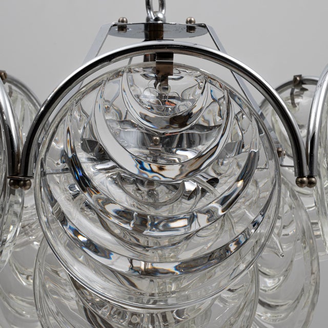 Transparent 20th Century Italian Mid-Century Murano Style Glass Disc Chandelier For Sale - Image 8 of 18