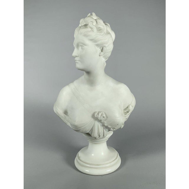 French White Marble Sculpture of a Bust of Diana after Houdon (1741-1828), 19th Century For Sale - Image 3 of 8