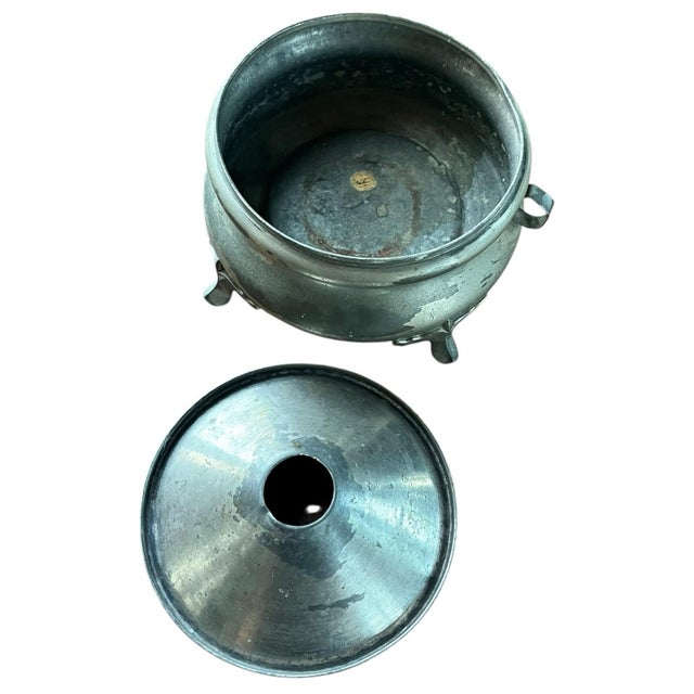 Late 20th Century Antique Pewter Spittoon Funnel Lid 7” Saloon Tobacco Cuspidor For Sale - Image 5 of 11