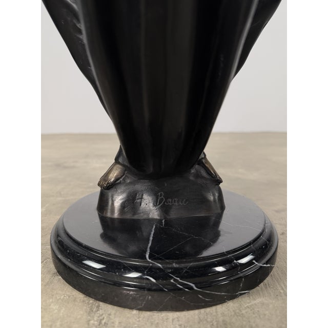 Metal Art Nouveau Bronze Maidens Vase / Planter – Signed H. Beau, 20” Tall For Sale - Image 7 of 14