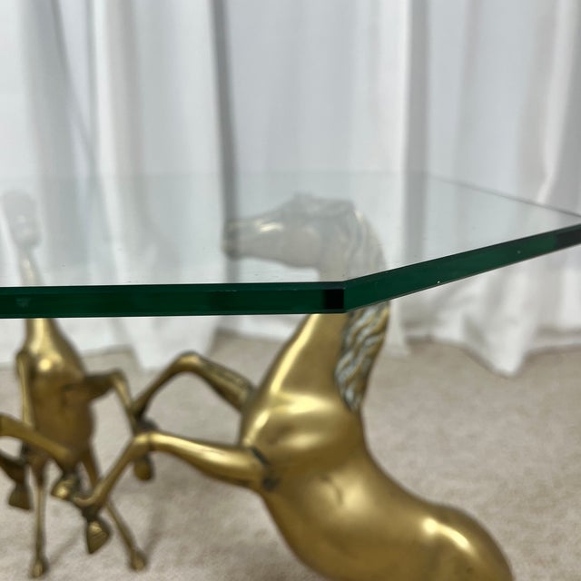 Hollywood Regency Style Coffee Table with Patinated Brass Horses and Glass Top, 1970 For Sale - Image 14 of 18