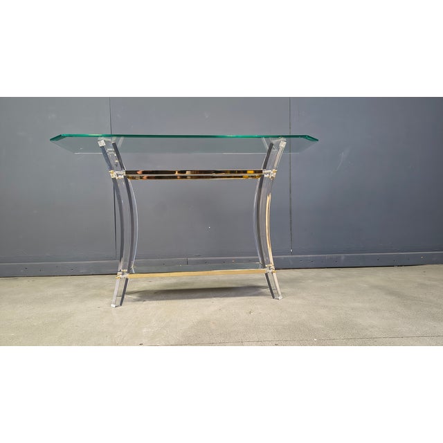 Metal Brass and Acrylic Glass Console Table, 1970s For Sale - Image 7 of 11