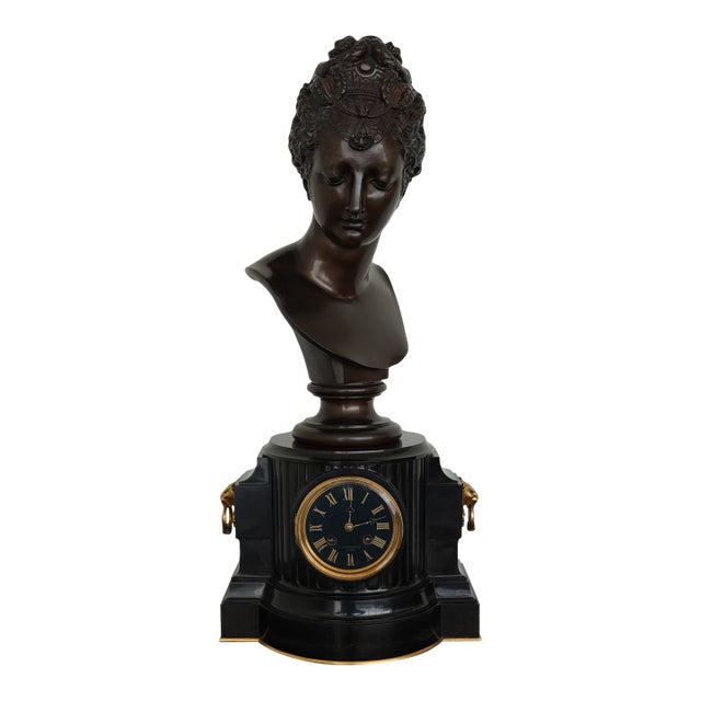 Vintage French Bust Mantel Clock For Sale
