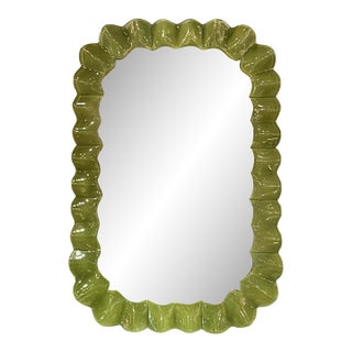 Murano Wave Mirror in Olive Green For Sale