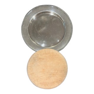 Antique Bread Cutting Board; Wood Surface and Plated Charger For Sale