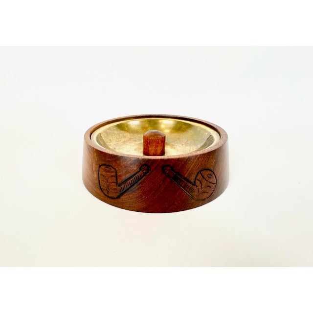 Mid-Century Modern Round Teak and Brass Pipe Ashtray, 1960s For Sale - Image 10 of 10