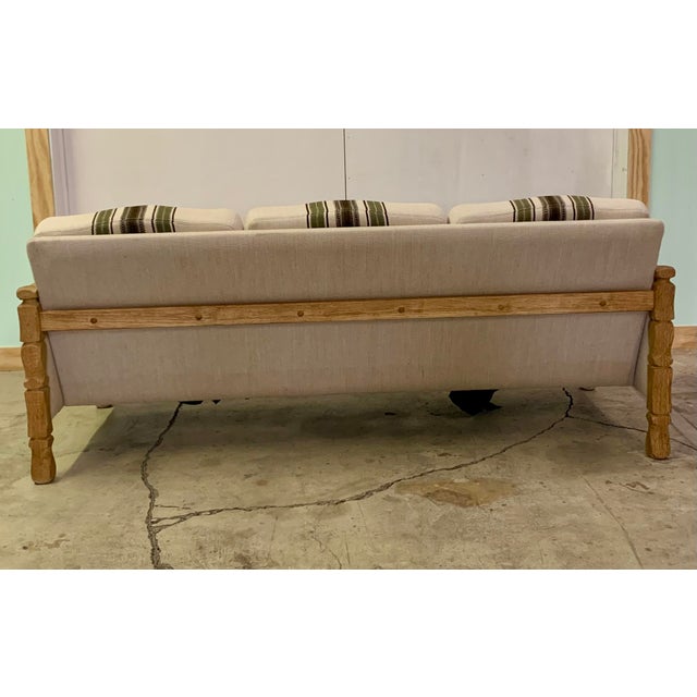 1960s Danish Modern Henning Kjaernulf Style Oak Framed Sofa For Sale - Image 4 of 9