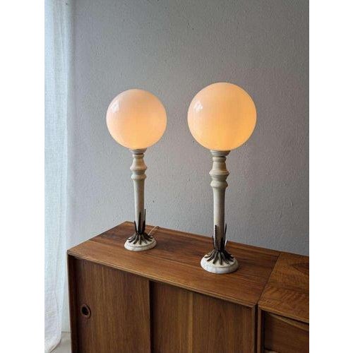 Alabaster Table Lamps with Opaline Glass Globes, 1970s, Set of 2 For Sale - Image 13 of 13
