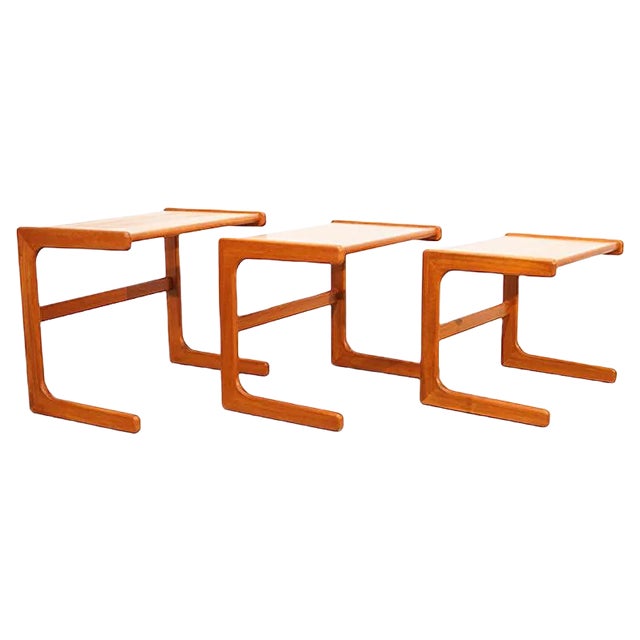 Mid-Century Modern Scandinavian Teak Nesting Tables, Set of 3 For Sale
