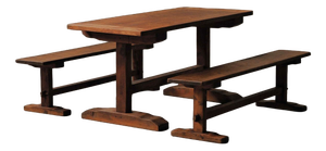 Pine Dining Table and Benches, France, 1970, Set of 3