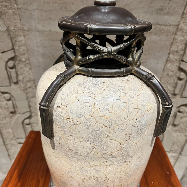 Mid-Century Modern Vintage Bronze Table Lamp Porcelain Egg Shell For Sale - Image 3 of 11