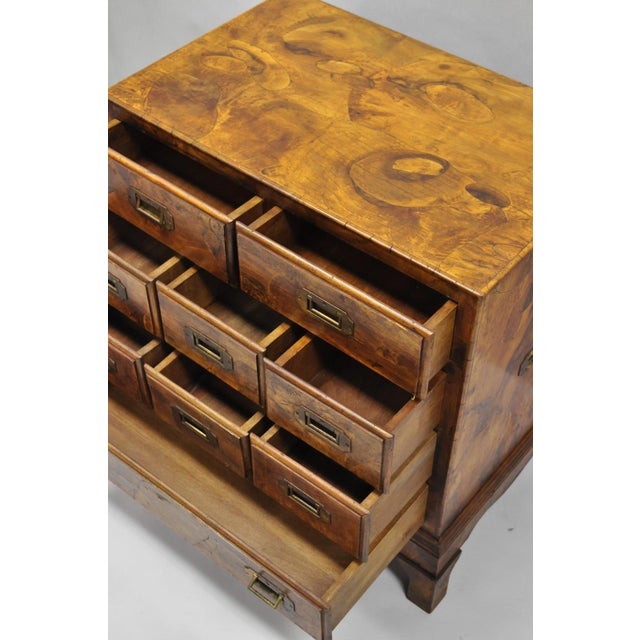 Brown Vintage Italian Olive Wood Veneer Campaign Chest of Drawers Cabinet Side Table For Sale - Image 8 of 18