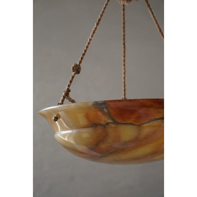 Vintage French Art Deco Rope and Alabaster Pendant Light, 1930s For Sale - Image 3 of 12