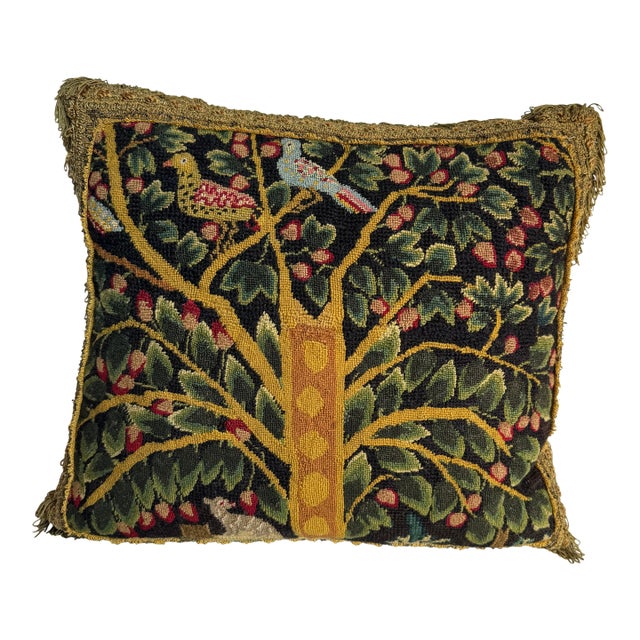 17th Century English Needlepoint Tapestry Pillow Wool and Silk For Sale