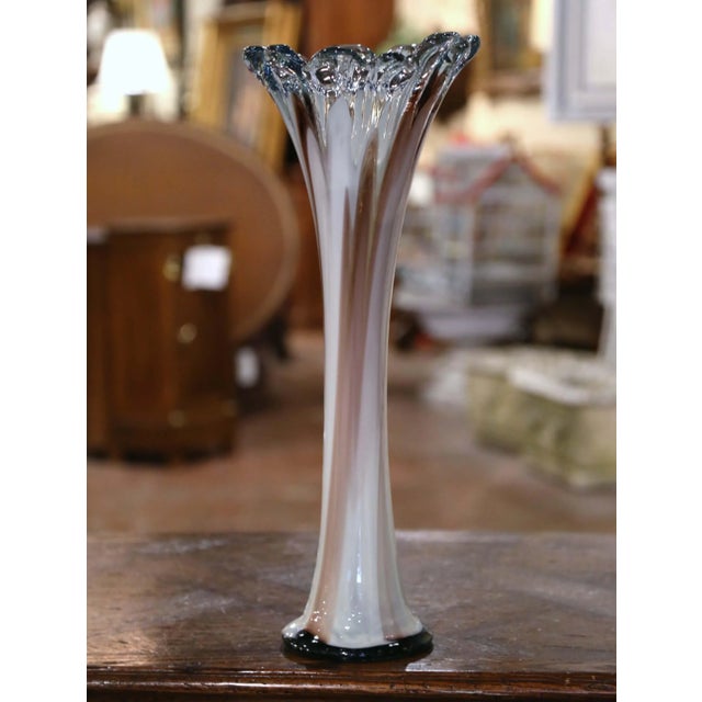 Midcentury French Hand-Blown Swirled Art Glass Vase For Sale In Dallas - Image 6 of 9