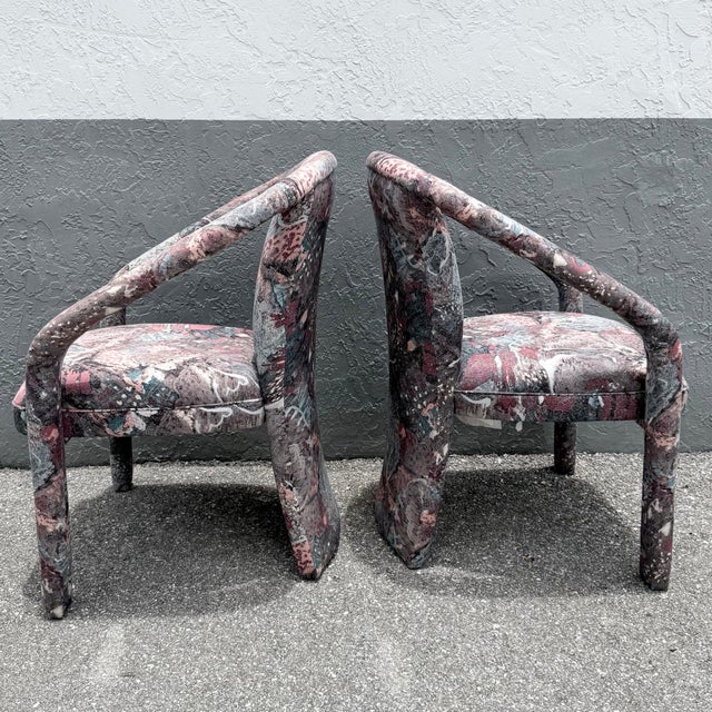 Postmodern Vintage Postmodern. Purple Pink and Blue Arm Chairs - A Pair For Sale - Image 3 of 6