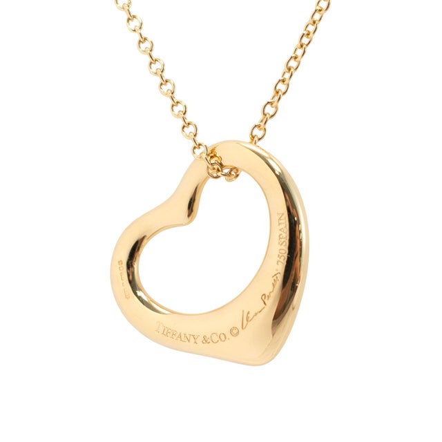 Tiffany and Co. Tiffany & Co. Elsa Peretti 18k Yellow Gold 16mm Open Heart Pendant Necklace For Sale - Image 4 of 10