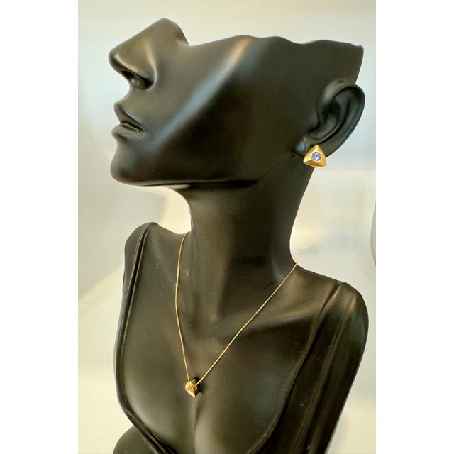 Three Piece Tanzanite Pendant & Earring Set In 14 Karat Yellow Gold with Chain For Sale - Image 11 of 18