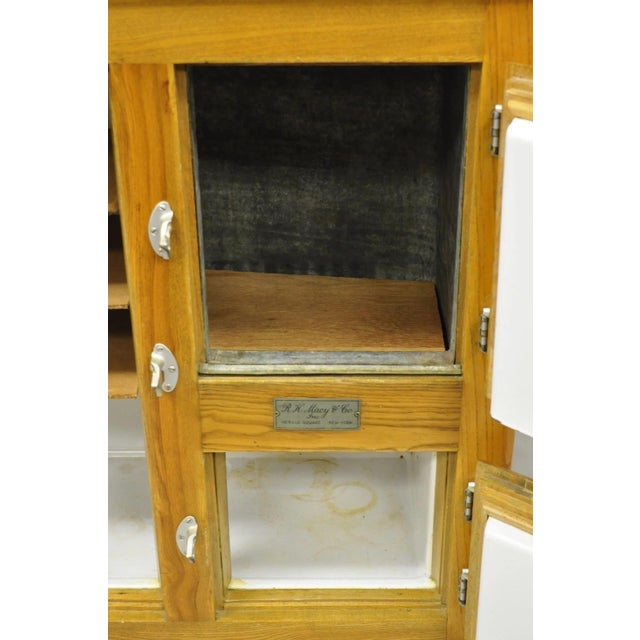 Antique Rh Macy Co Victorian Oak Wood 3 Door Ice Box Vintage Refrigerator Chest For Sale - Image 15 of 18
