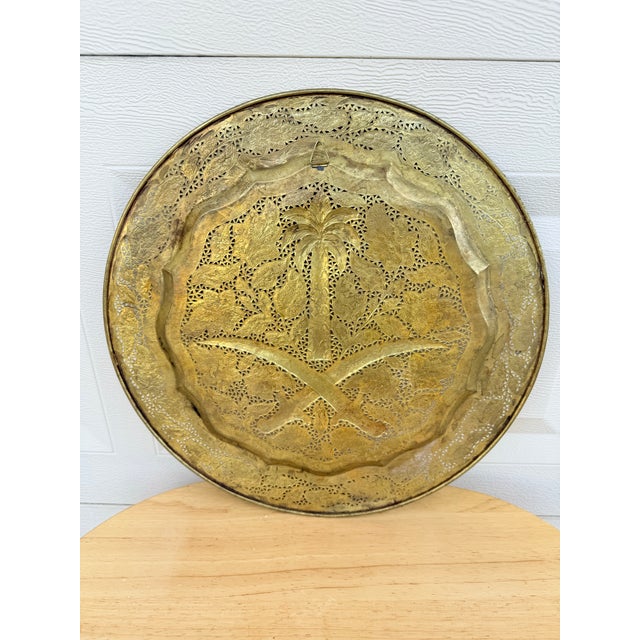 Vintage Mid Century Handmade Brass Arabian Tray For Sale - Image 4 of 9