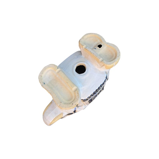 Vintage Hollywood Regency Style Blue and White Ceramic Tabletop Elephant Planter For Sale - Image 10 of 11