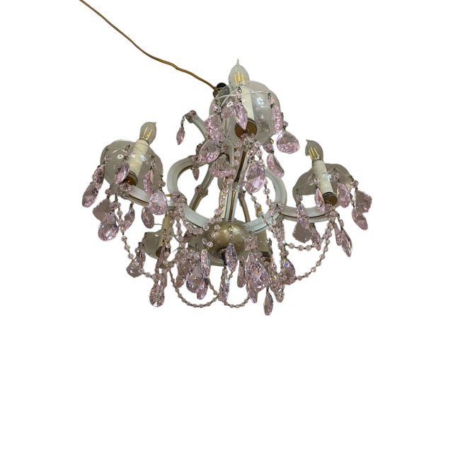 1950s Strass Swarovski Crystal Santa Maria Murano Glass & Brass Pink Chandelier For Sale - Image 10 of 12
