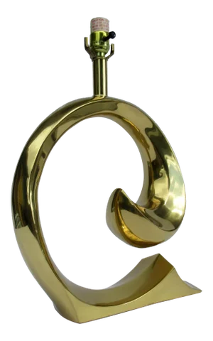 C.1970's Original Pierre Cardin Polished Brass "Swish" Logo Table Lamp