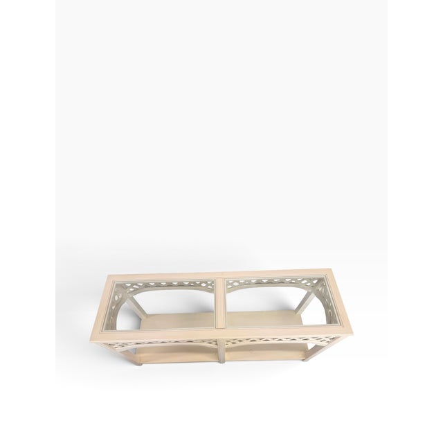 Broyhill Vintage Broyhill Palm Beach Lattice Wood & Glass Console Table For Sale - Image 4 of 11