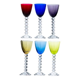 Multi Color Baccarat Wine Crystal Glasses, France, 1960, Set of 6 For Sale