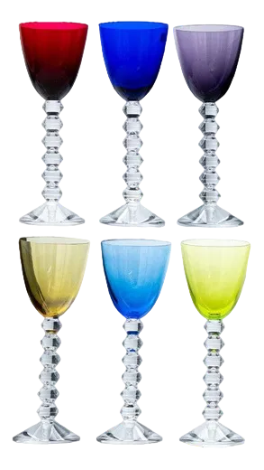 Multi Color Baccarat Wine Crystal Glasses, France, 1960, Set of 6