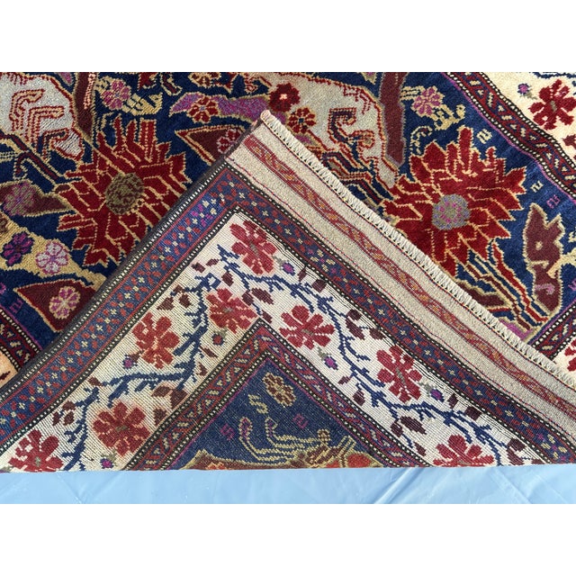 Afghan Peacock Area Rug, Hand-Knotted Wool, Floral, 4x6, Indigo & Magenta For Sale - Image 11 of 13