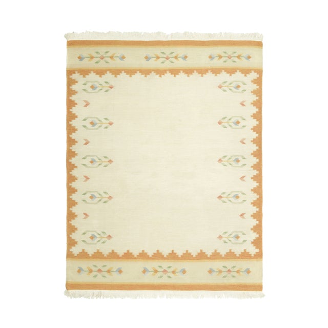 1970s Vintage Turkish Oushak Handmade Wool Cotton Cream Area Rug For Sale - Image 12 of 12