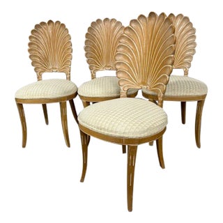 20th Century Shell Grotto Style Italian Wood Carved Side Chairs, Set 4 For Sale