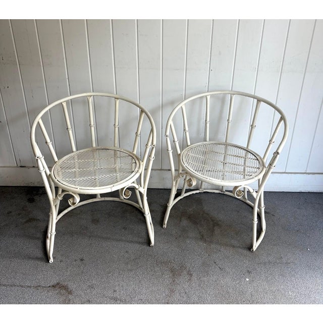 Mid-Century Modern Midcentury Ivory Metal Bamboo Patio Chairs For Sale - Image 3 of 5