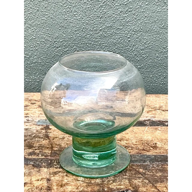 Vintage Green Pedestal Glass Vase For Sale - Image 10 of 12