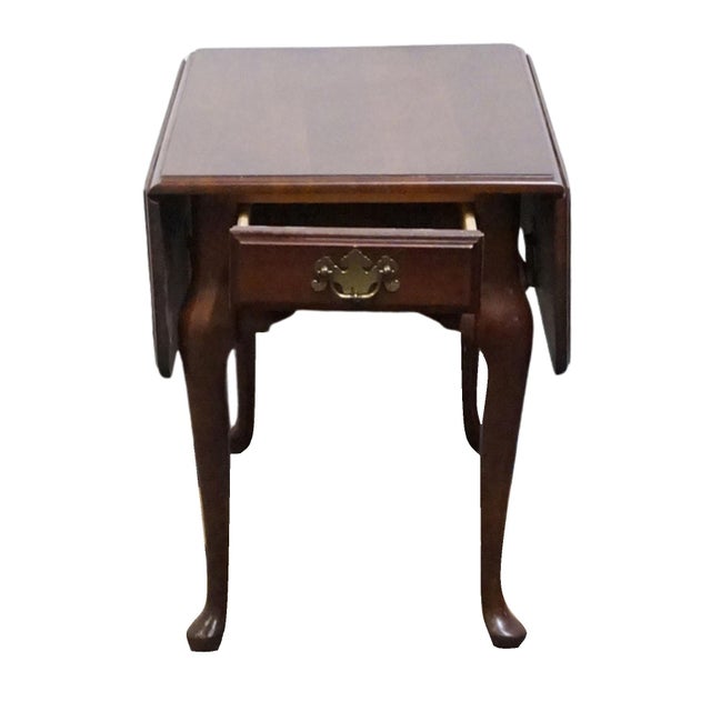 Bassett Bassett Furniture Solid Cherry Traditional Style 34" Drop Leaf Accent End Table For Sale - Image 4 of 16