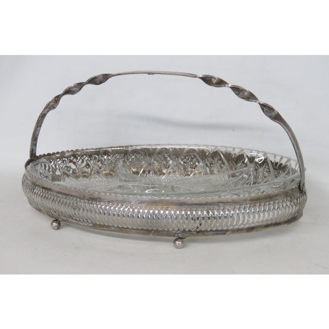 Queen Anne Mid 20th Century Mayell Queen Anne Divided Glass Dish on Footed Silver Plated Handled Stand For Sale - Image 3 of 15