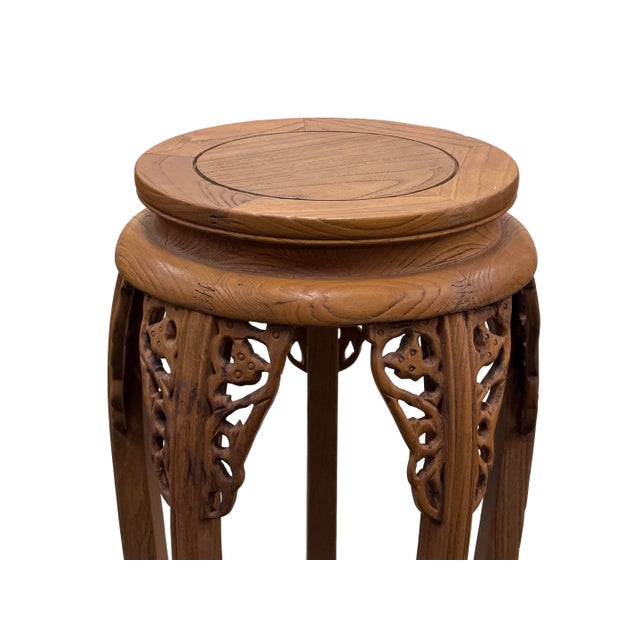 Camel Oriental Vintage Style Light Brown Wood Plant Stand Pedestal Table For Sale - Image 8 of 8