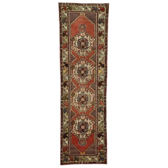 Vintage Mid-Century Turkish Oushak Runner Rug - 2′10″ × 9′7″ For Sale
