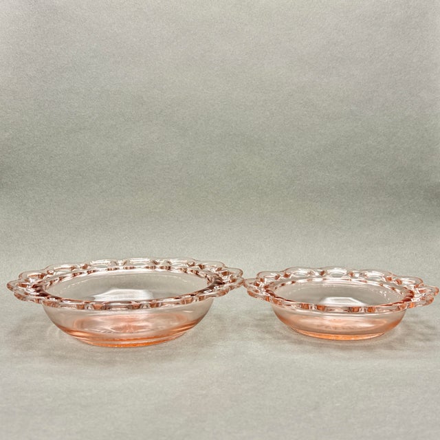 Vintage Pink Anchor Hocking “Old Colony” Lace Edge 3 Piece Serving Set For Sale - Image 9 of 12