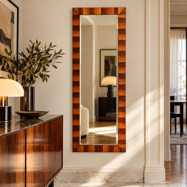 Osvaldo Borsani Mid-20th Century Italian Macassar Veneered Beveled Mirror attributed to Osvaldo Borsani for Atelier Di Varedo, 1930s For Sale - Image 4 of 8