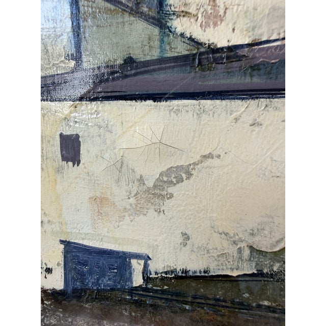 Baby Blue Charles Levier “Village Corde” Original Oil on Canvas, Mid-20th Century For Sale - Image 8 of 10