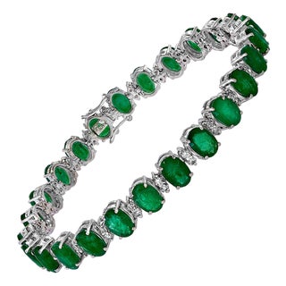 24 Carat Emerald 1.6 Carat Diamond Tennis Bracelet 14 Karat White Gold, 23 GM For Sale